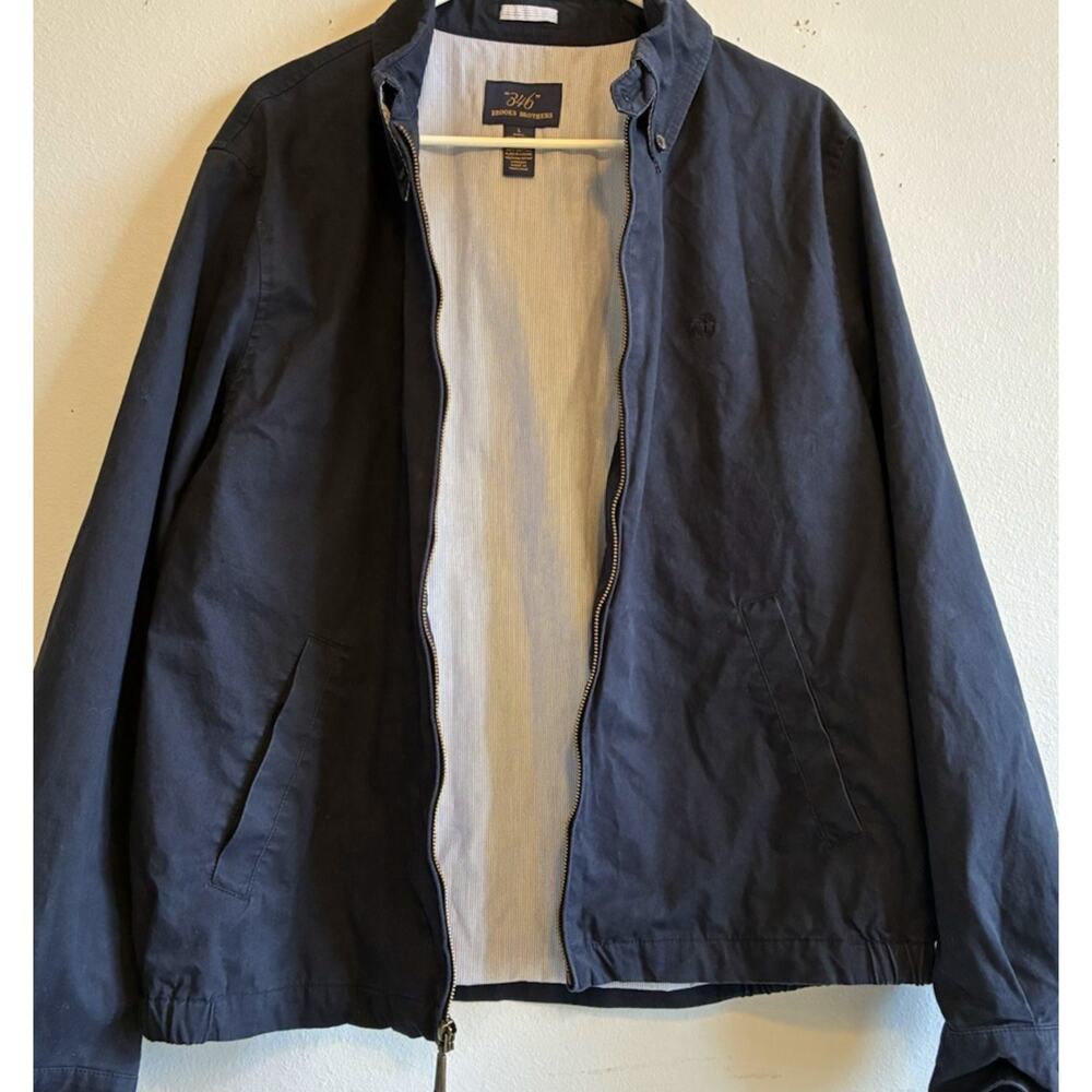 Y2K Brooks Brothers 346 Mens L Harrington Bomber Jacket Full Zip Stripe Lined